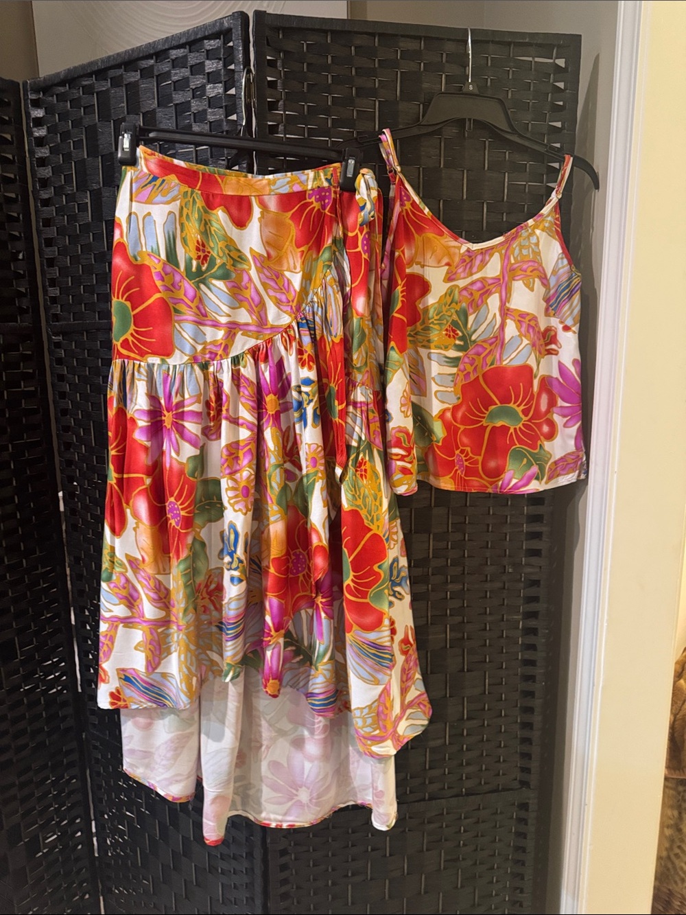 Cynthia Rowley Floral Red Pink Tropical Skirt Set